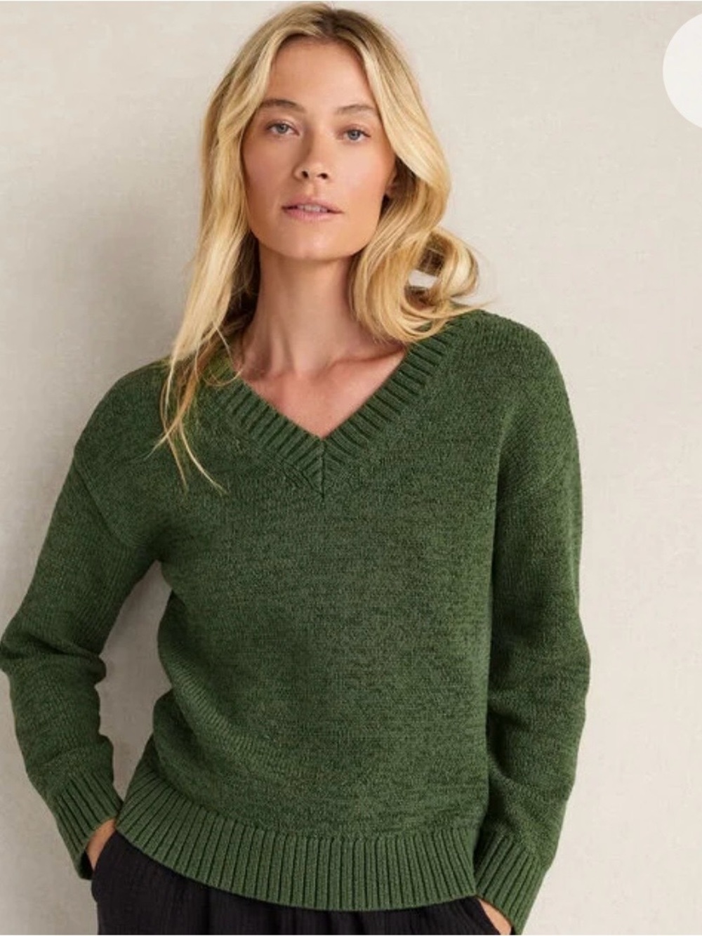 Haven Well Within Cotton Blend Tape Yarn V-Neck Knit Sweater in Palm Green NWT